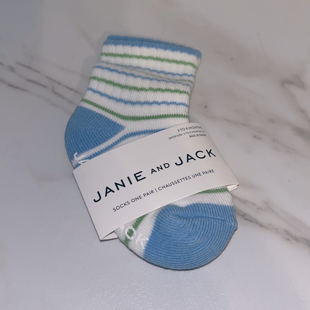 NWT Janie and Jack blue green striped socks 3-6 months